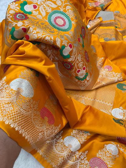 Radiant Haldi Wear Sunlit Yellow Banarasi Mashru Silk Meenakari Saree