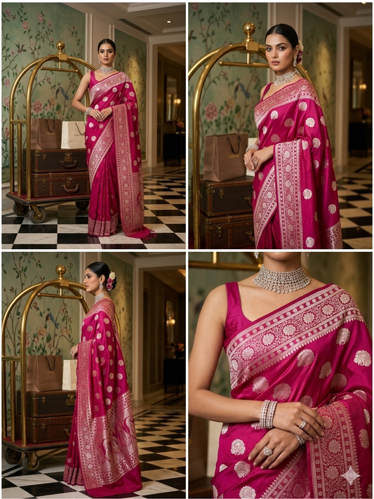 Cross Pink Shades Banarasi Floral Buta Mashru Silk Saree
