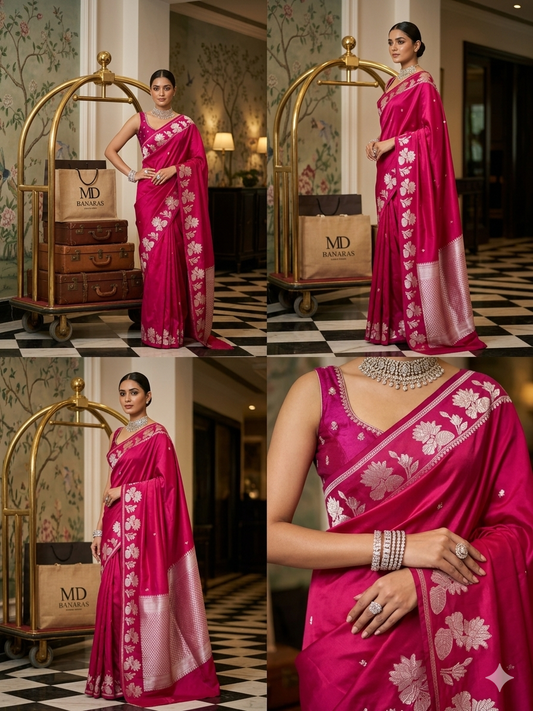 Shades Banarasi Floral Buta Mashru Silk Saree