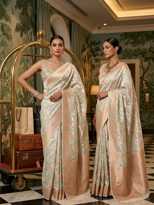 Banarasi Kora Organza Meenakari Saree