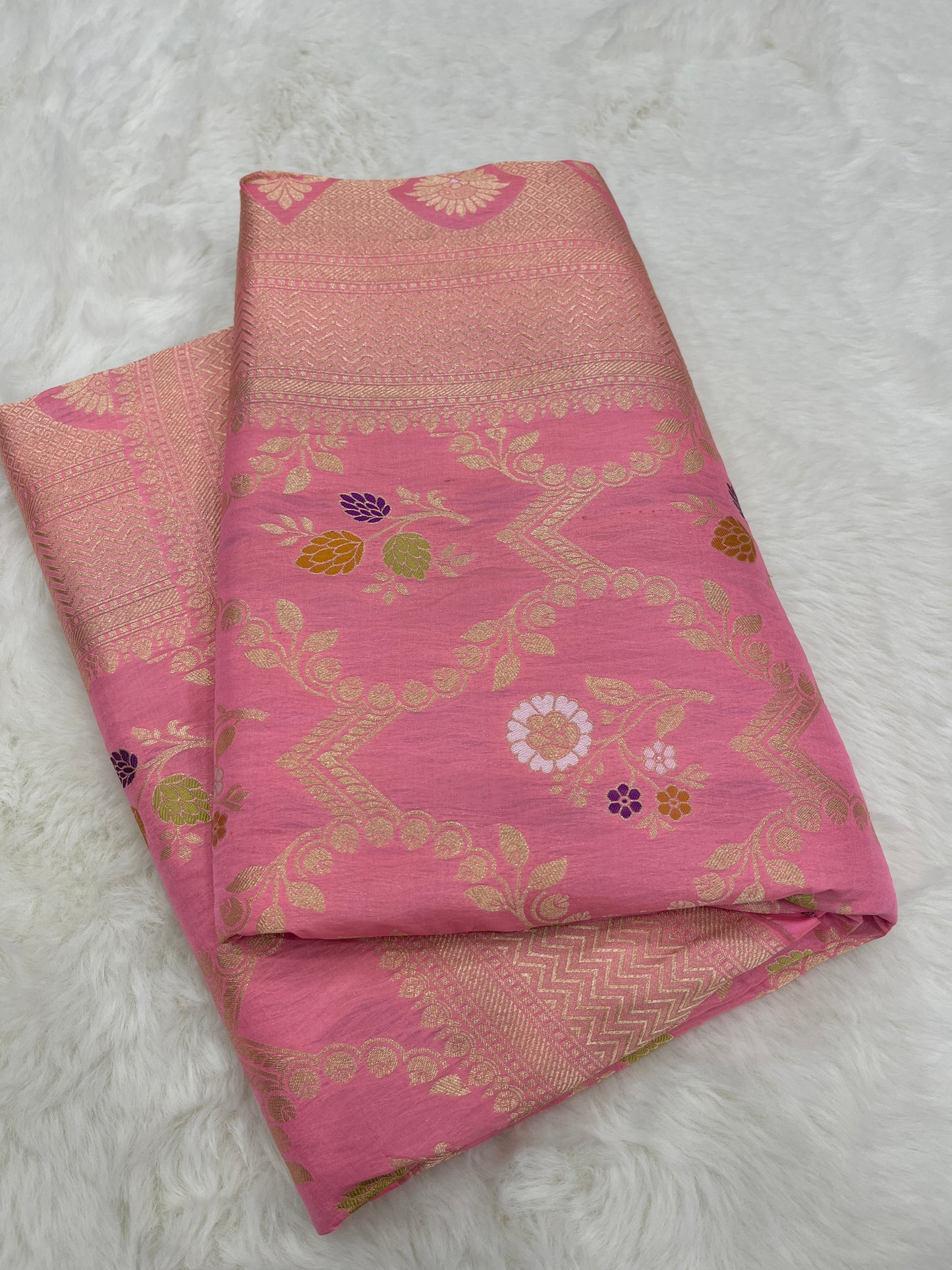 Blush Baby Pink Handwoven Banarasi Pure Katan Silk Meenakari Saree | Elegant Bridal Wear