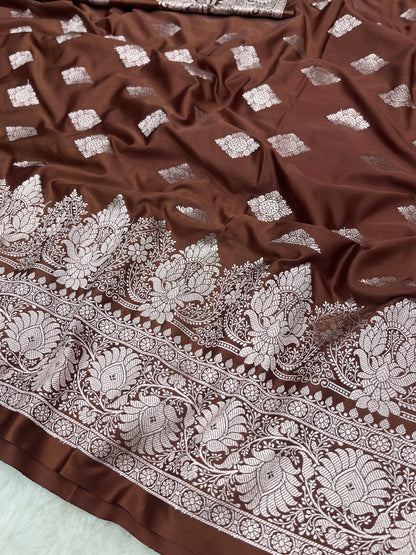Brown Banarasi Soft Mashru Katan Silk Saree