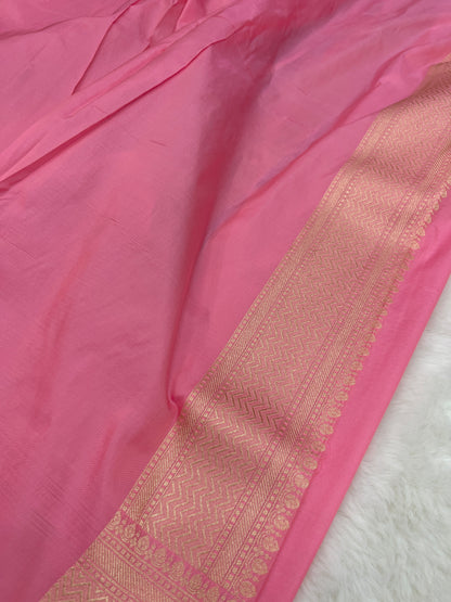 Blush Baby Pink Handwoven Banarasi Pure Katan Silk Meenakari Saree | Elegant Bridal Wear