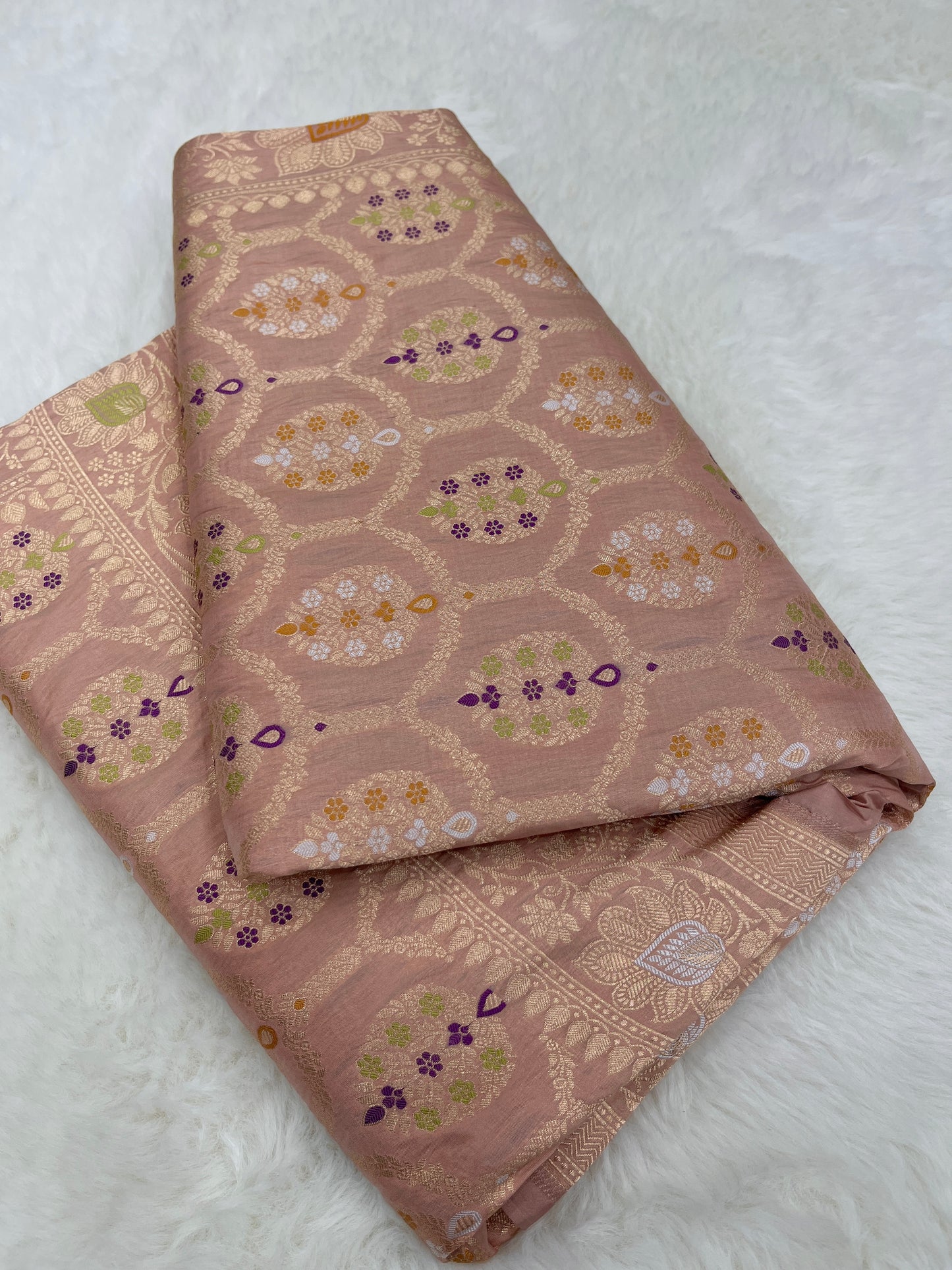 Rose Gold Radiance Handwoven Banarasi Pure Katan Silk Meenakari Saree