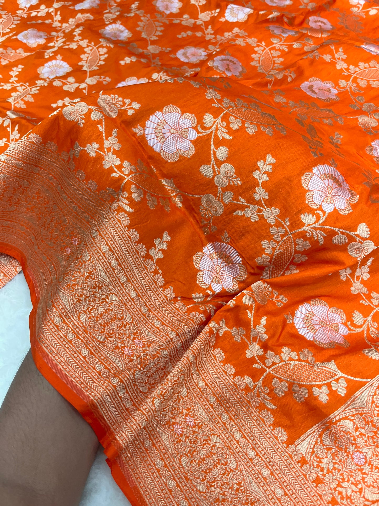 Rust Orange Handwoven Banarasi Pure Katan Silk Meenakari Saree | Regal Bridal Wedding Wear