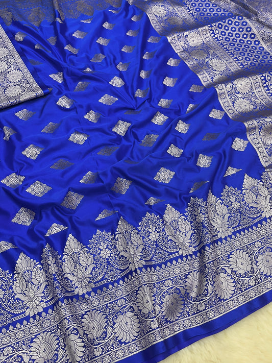 Royal Blue Banarasi Barfi Booti Soft Mashru Katan Silk Saree