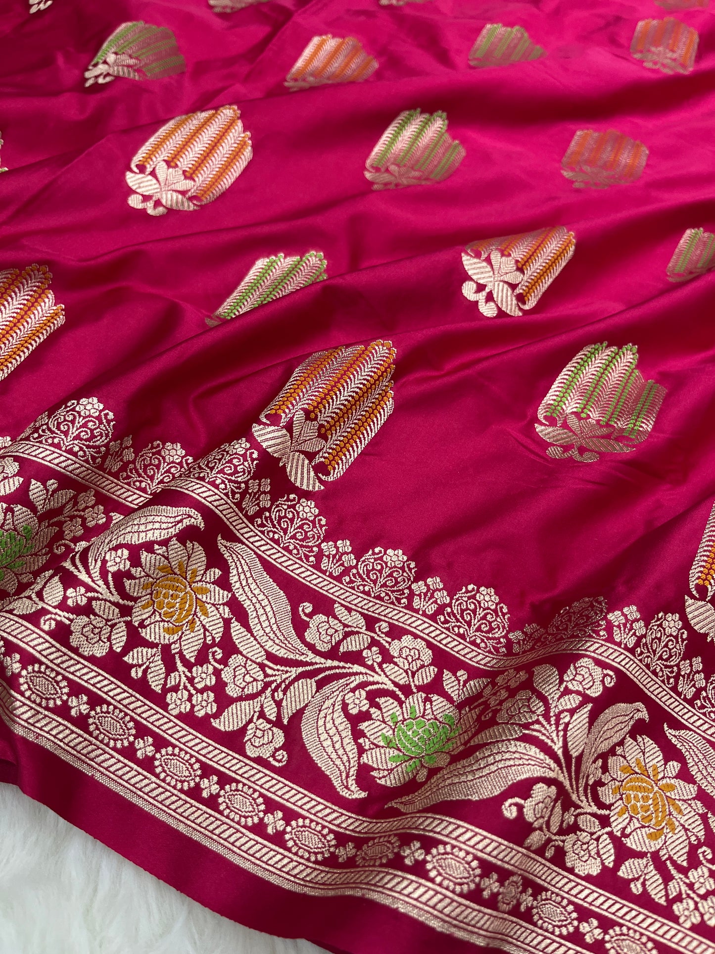 Vibrant Wedding Elegance Pink Banarasi Mashru Silk Meenakari Bridal Saree