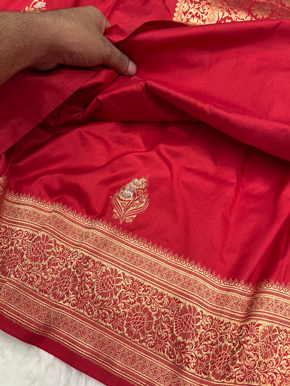 Crimson Red Banarasi Meenakari Bootidar Saree Handcrafted Kadua Weave Bridal Wear
