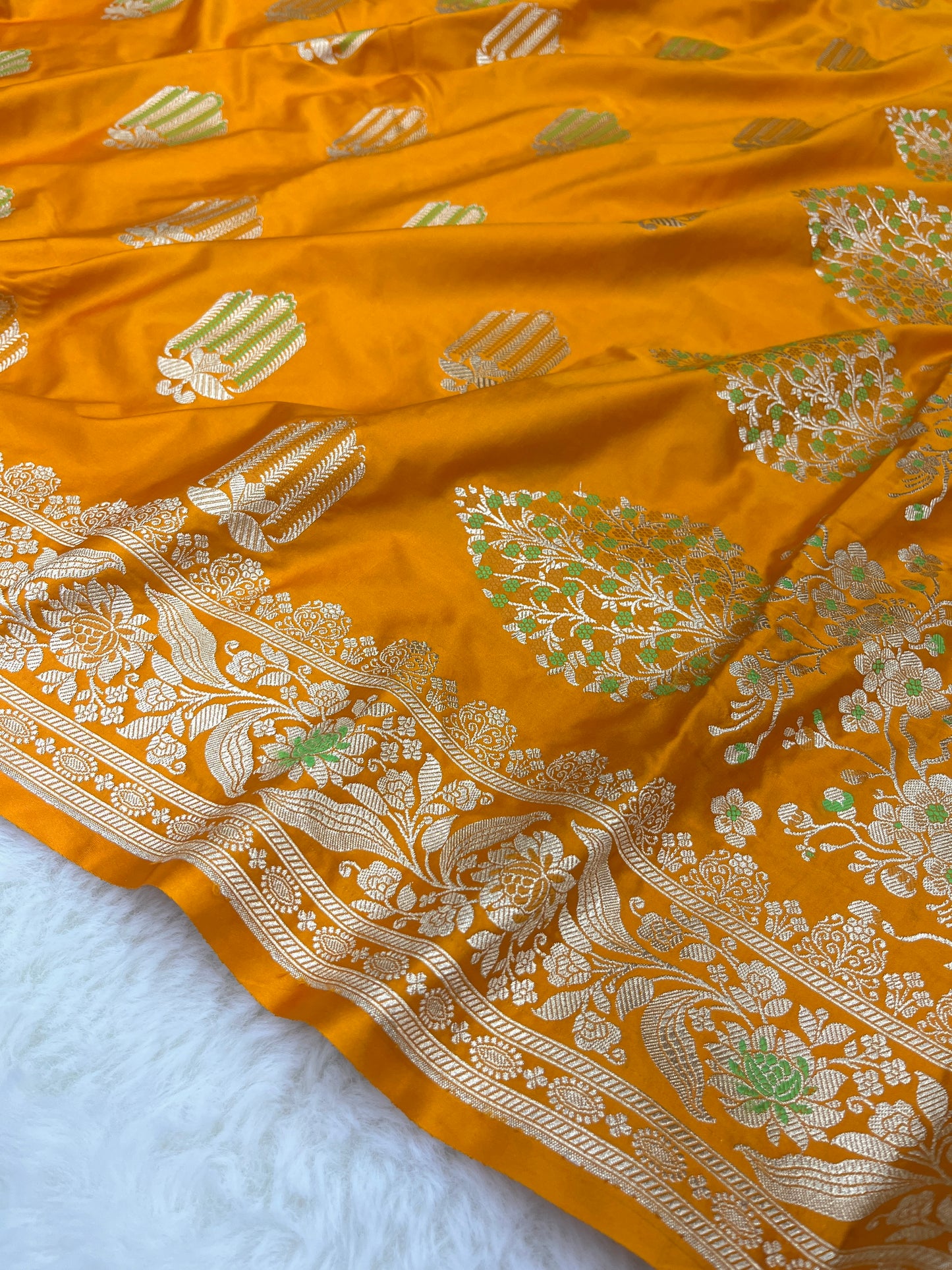 Banarasi Mashru Silk Meenakari Saree – Yellow Haldi Wear
