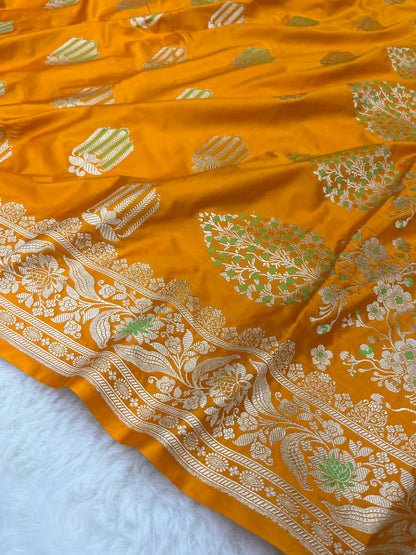 Banarasi Mashru Silk Meenakari Saree – Yellow Haldi Wear