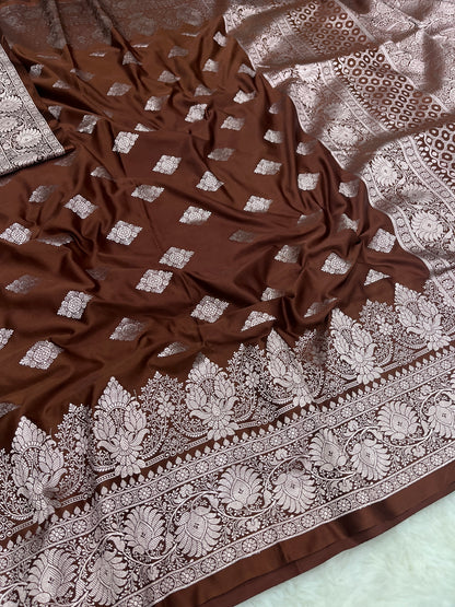 Brown Banarasi Soft Mashru Katan Silk Saree