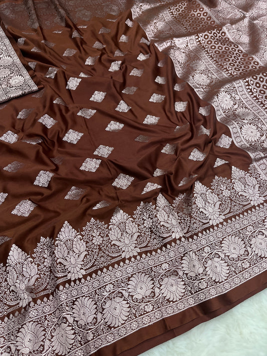 Brown Banarasi Soft Mashru Katan Silk Saree