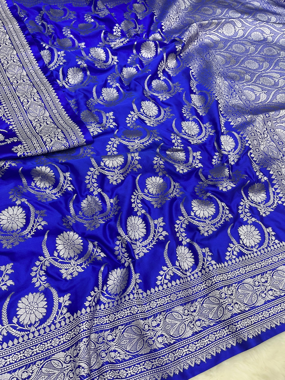 Royal Blue Jangla Weave Banarasi Soft Mashru Katan Silk Saree