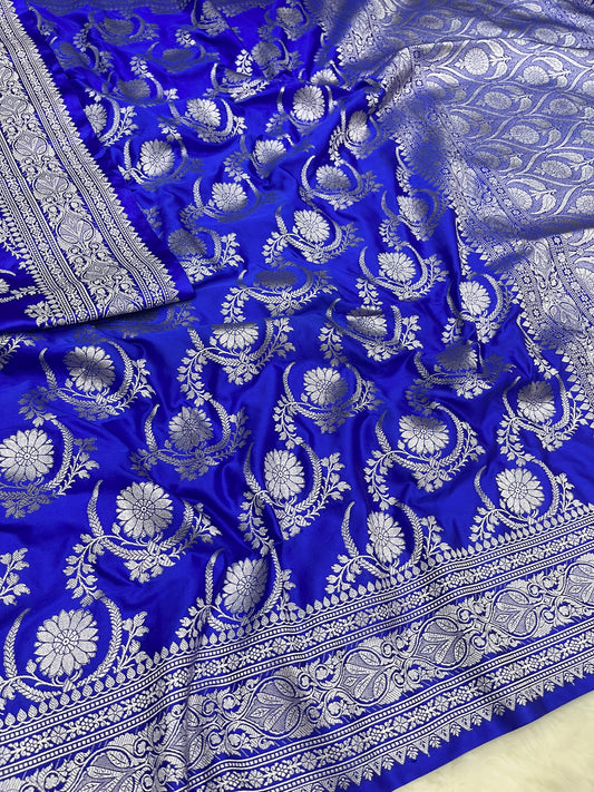 Royal Blue Jangla Weave Banarasi Soft Mashru Katan Silk Saree
