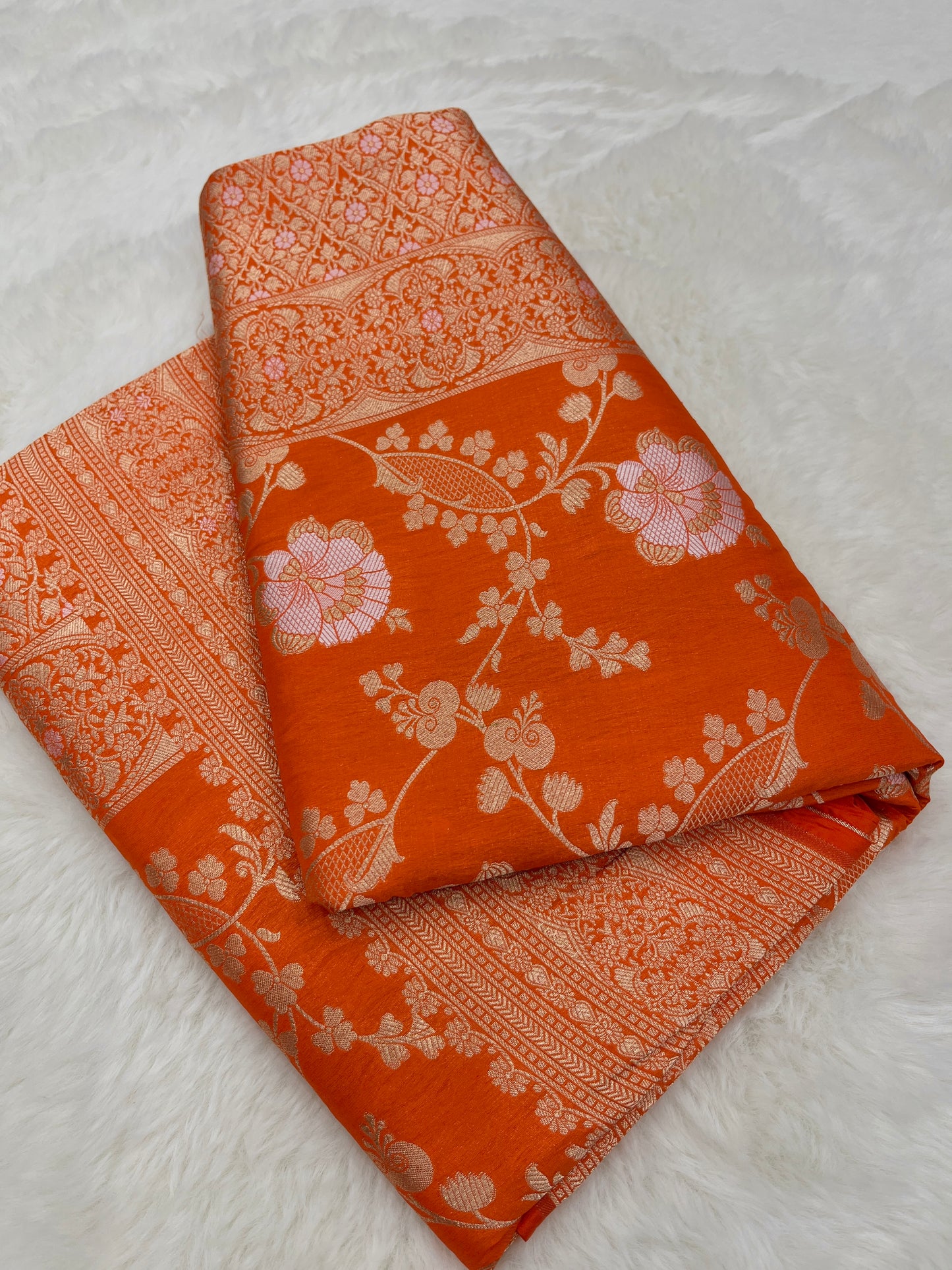 Rust Orange Handwoven Banarasi Pure Katan Silk Meenakari Saree | Regal Bridal Wedding Wear