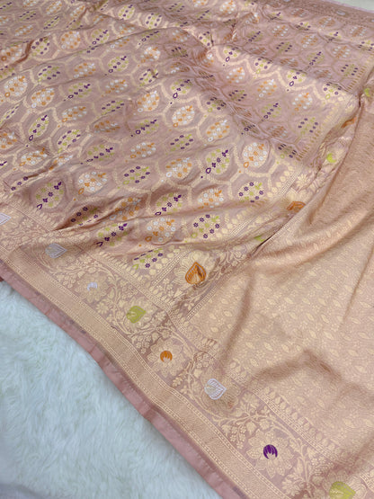 Rose Gold Radiance Handwoven Banarasi Pure Katan Silk Meenakari Saree