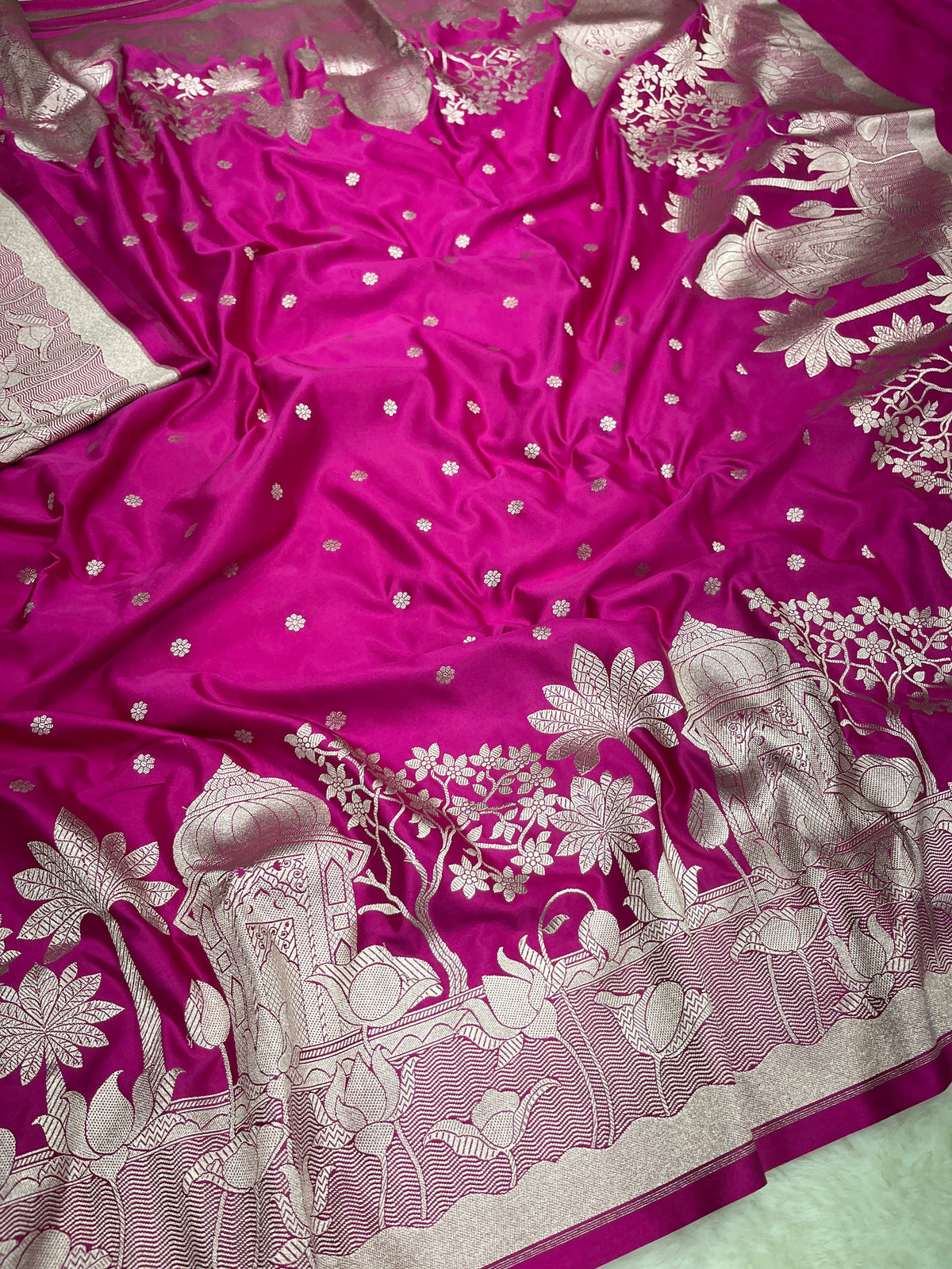 Rani Pink Banarasi Soft Mashru Katan Silk Contemporary Border Saree