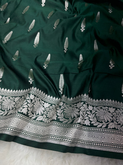 Green Banarasi Soft Mashru Katan Silk Bootidar Saree