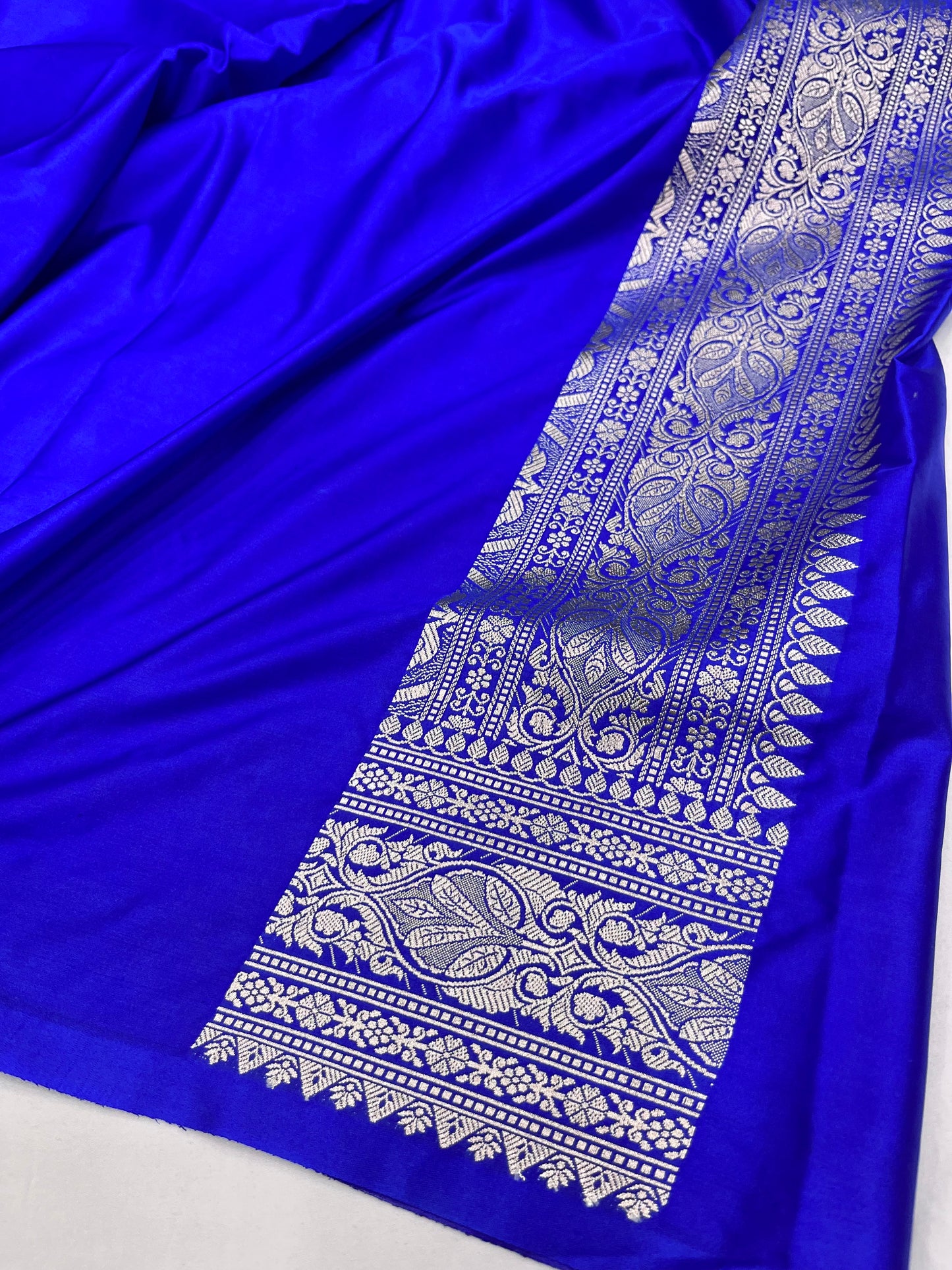 Royal Blue Banarasi Mashru Jaal Work Design Saree