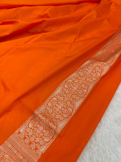 Rust Orange Handwoven Banarasi Pure Katan Silk Meenakari Saree | Regal Bridal Wedding Wear