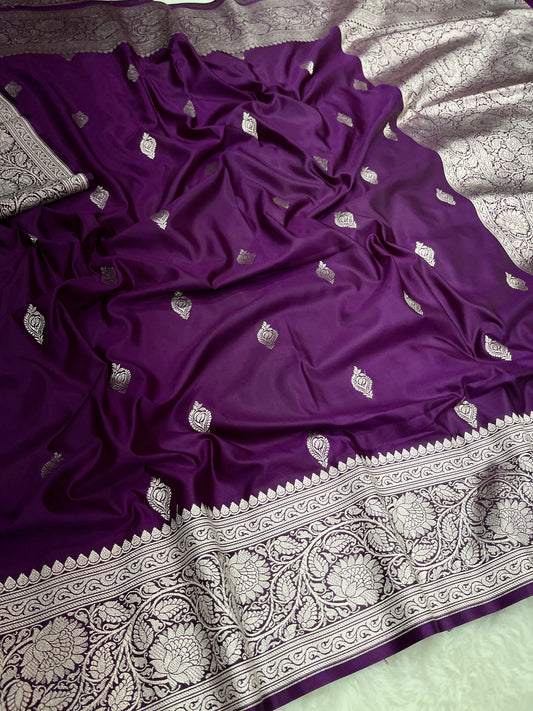 Plum Purple Banarasi Soft Mashru Katan Silk Saree