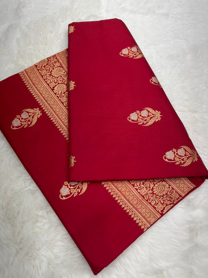 Crimson Red Banarasi Meenakari Bootidar Saree Handcrafted Kadua Weave Bridal Wear