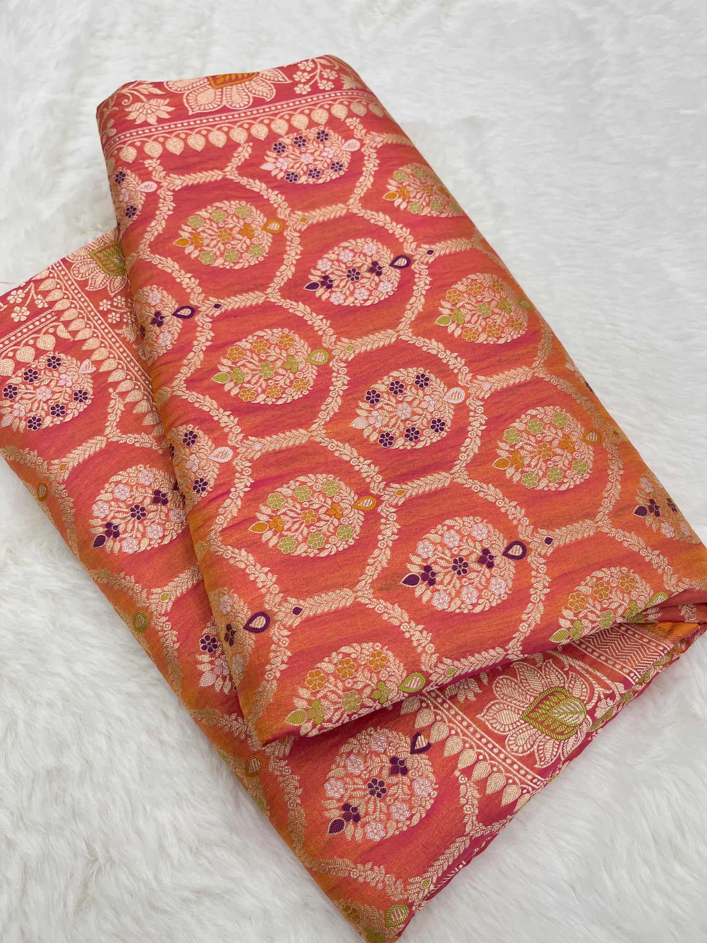 Wedding Wear Rose Ember Dual-Tone Handwoven Banarasi Pure Katan Silk Meenakari Saree