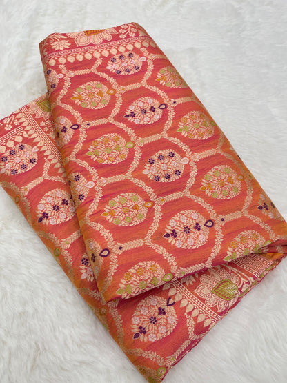 Wedding Wear Rose Ember Dual-Tone Handwoven Banarasi Pure Katan Silk Meenakari Saree