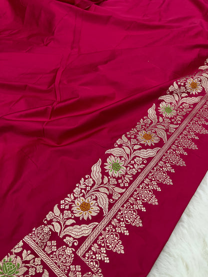 Vibrant Wedding Elegance Pink Banarasi Mashru Silk Meenakari Bridal Saree