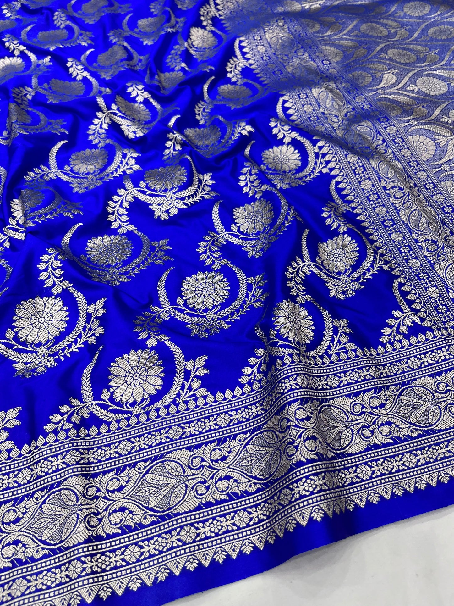 Royal Blue Banarasi Mashru Jaal Work Design Saree