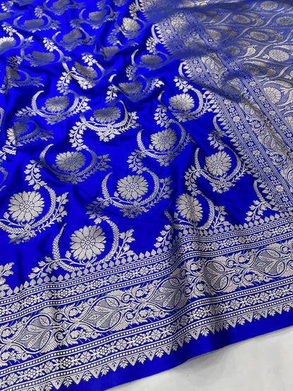 Royal Blue Banarasi Mashru Jaal Work Design Saree