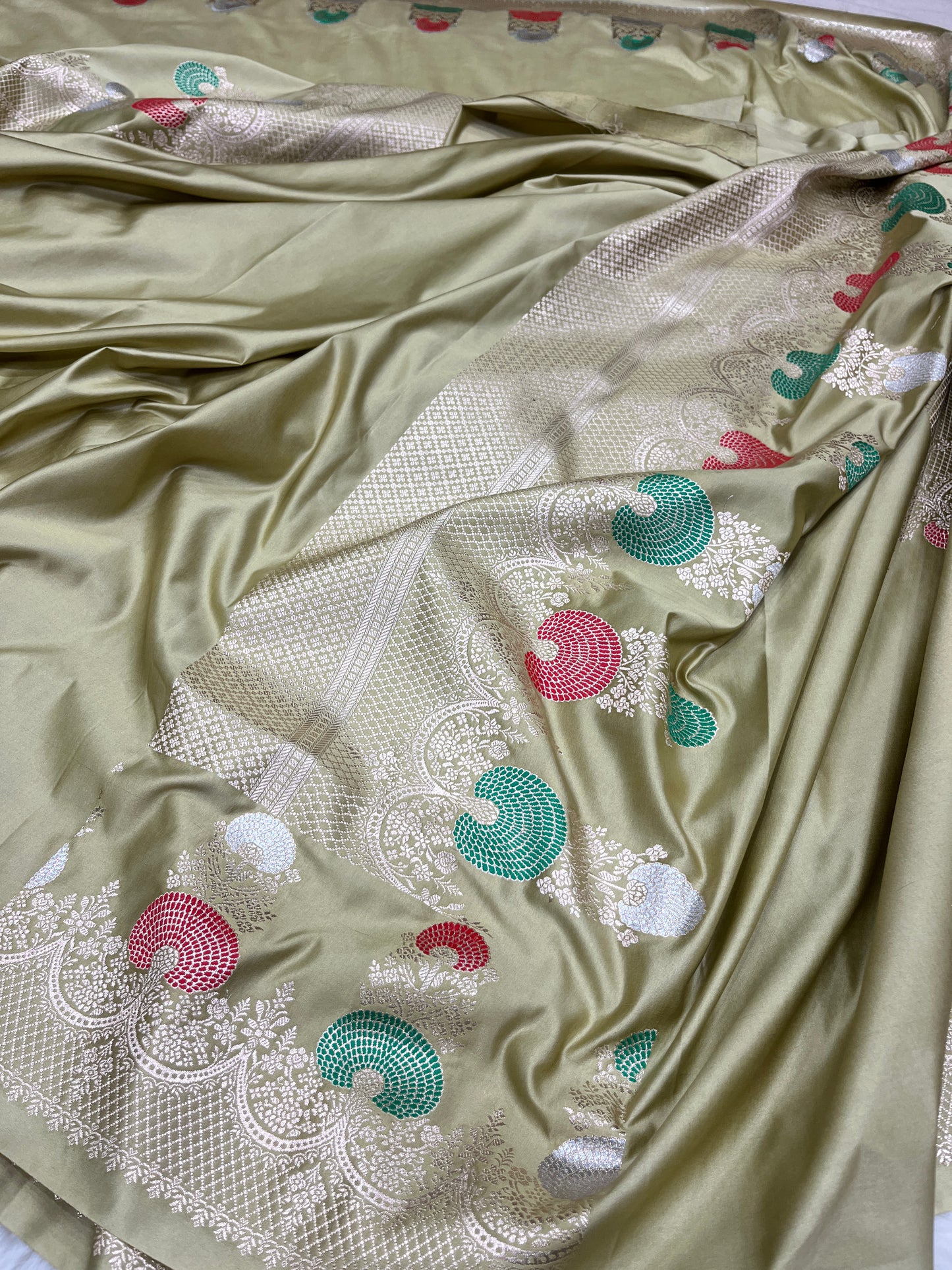 Graceful Festive Wear Pastel Green Banarasi Mashru Silk Meenakari Saree