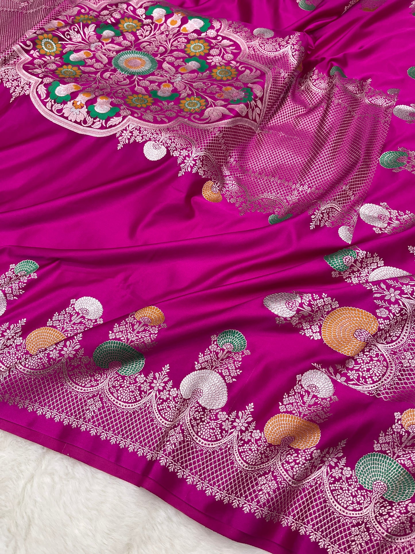 Luxurious Bridal Wear Royal Magenta Pink Banarasi Mashru Silk Meenakari Saree