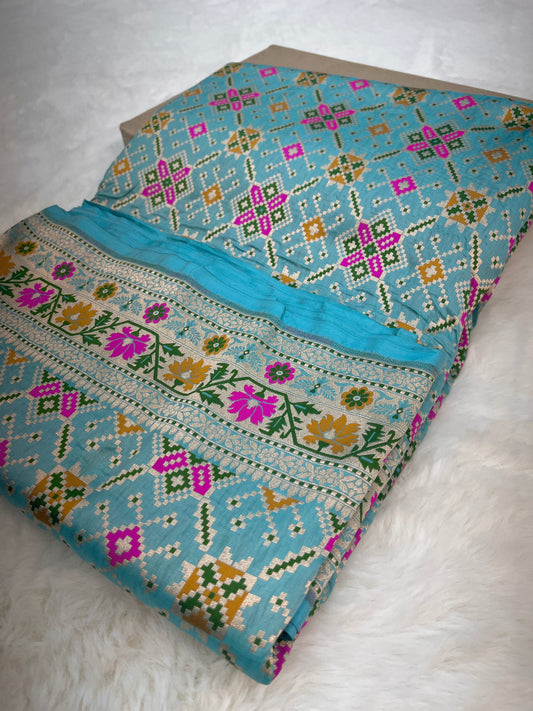 Turquoise Blue Handwoven Banarasi Pure Katan Silk Meenakari Saree