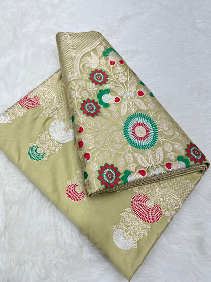 Graceful Festive Wear Pastel Green Banarasi Mashru Silk Meenakari Saree