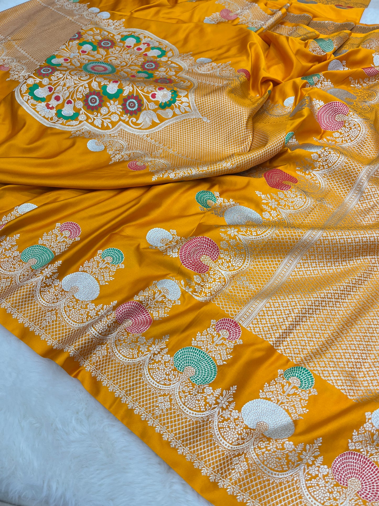Radiant Haldi Wear Sunlit Yellow Banarasi Mashru Silk Meenakari Saree
