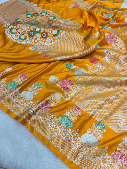 Radiant Haldi Wear Sunlit Yellow Banarasi Mashru Silk Meenakari Saree