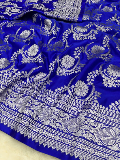 Royal Blue Jangla Weave Banarasi Soft Mashru Katan Silk Saree