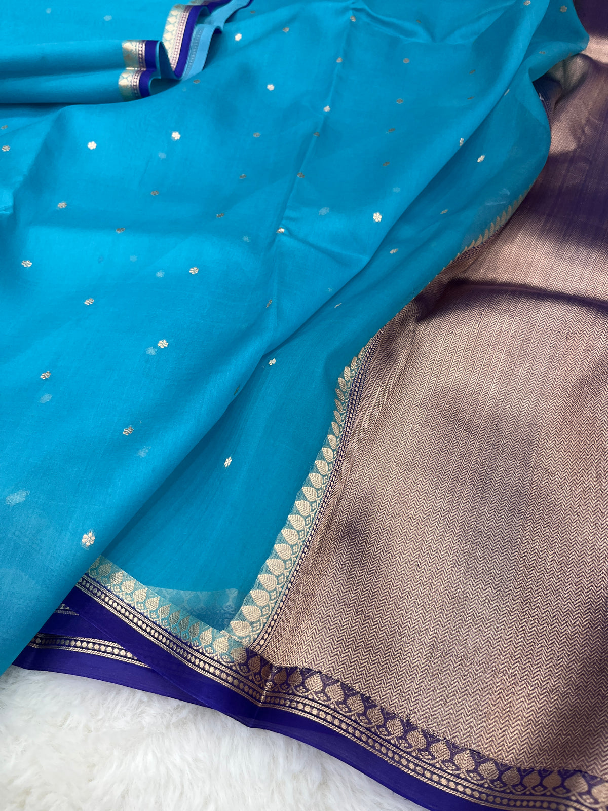 Turquoise Blue Banarasi Pure Kora Organza Silk Saree