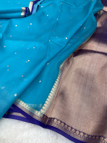 Turquoise Blue Banarasi Pure Kora Organza Silk Saree