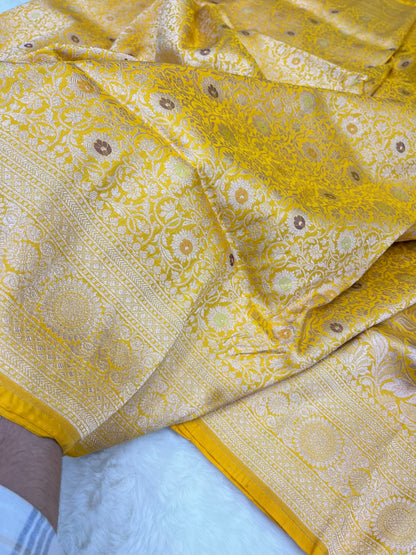 Yellow Handwoven Banarasi Pure Katan Silk Brocade Saree
