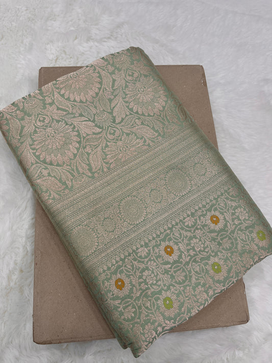 Pastel Green Handwoven Banarasi Pure Katan Silk Brocade Saree