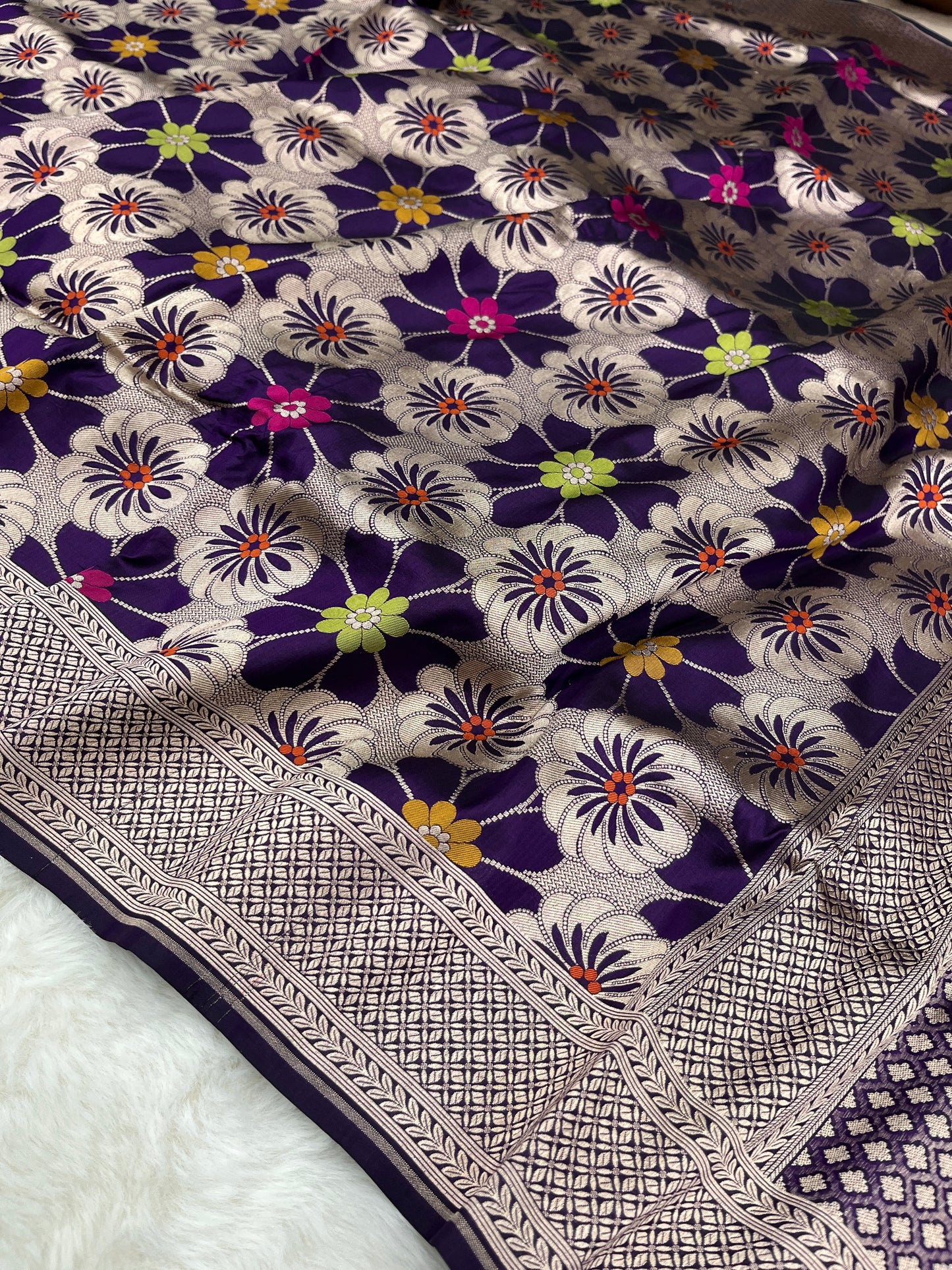 Cocktail Wear Dark Purple Royal Amethyst Handwoven Banarasi Pure Katan Silk Meenakari Saree