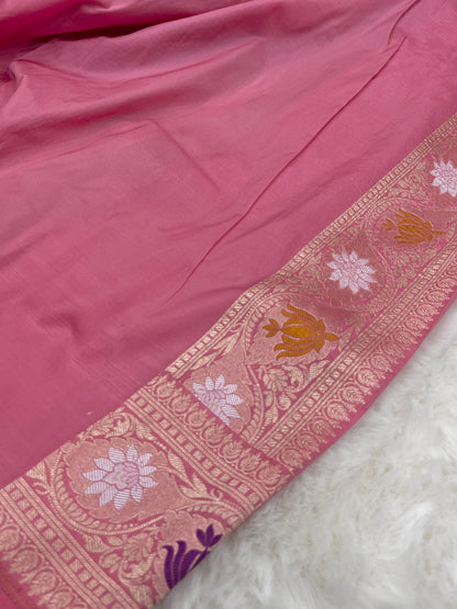 Strawberry Pink Banarasi Katan Silk Floral Jaal Work Saree
