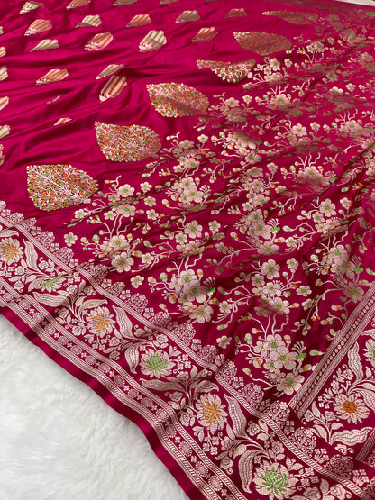 Vibrant Wedding Elegance Pink Banarasi Mashru Silk Meenakari Bridal Saree