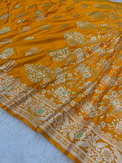 Banarasi Mashru Silk Meenakari Saree – Yellow Haldi Wear