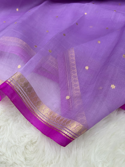 Light Purple Banarasi Pure Kora Organza Silk Saree