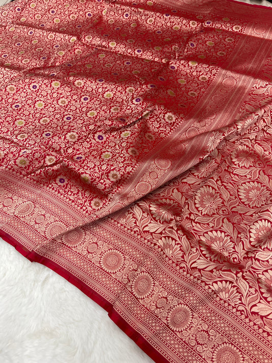 Red Handwoven Banarasi Pure Katan Silk Brocade Saree