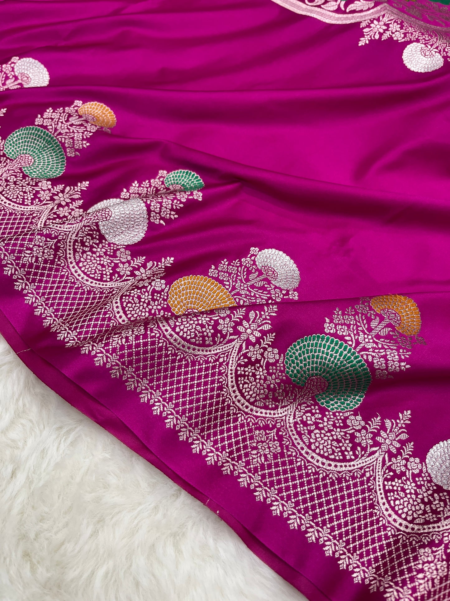 Luxurious Bridal Wear Royal Magenta Pink Banarasi Mashru Silk Meenakari Saree