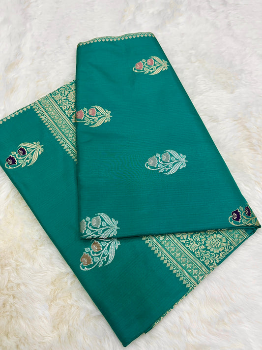 Rama Green Banarasi Pure Katan Silk Meenakari Bootidar Festive Wear Kadua Weave Saree